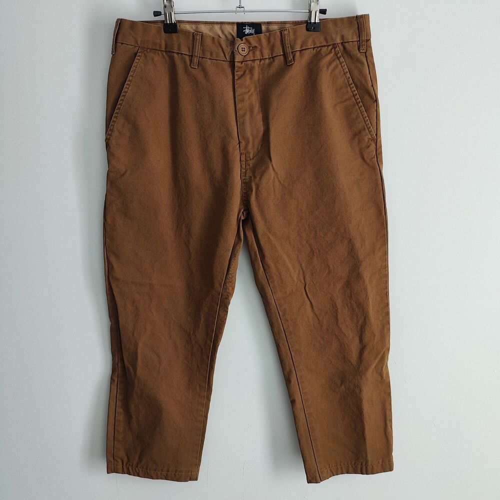 Stussy Tan Chino Pants Size 34x23 Logo Streetwear y2k Skate
